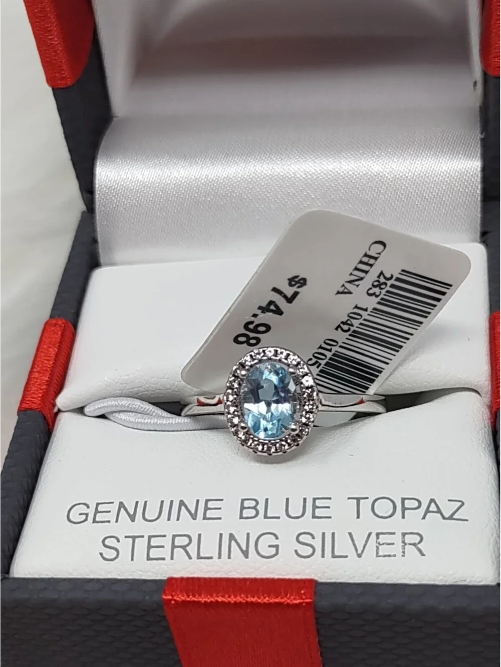 Sterling Silver Blue Topaz White Sapphire Halo Ring Sz 7